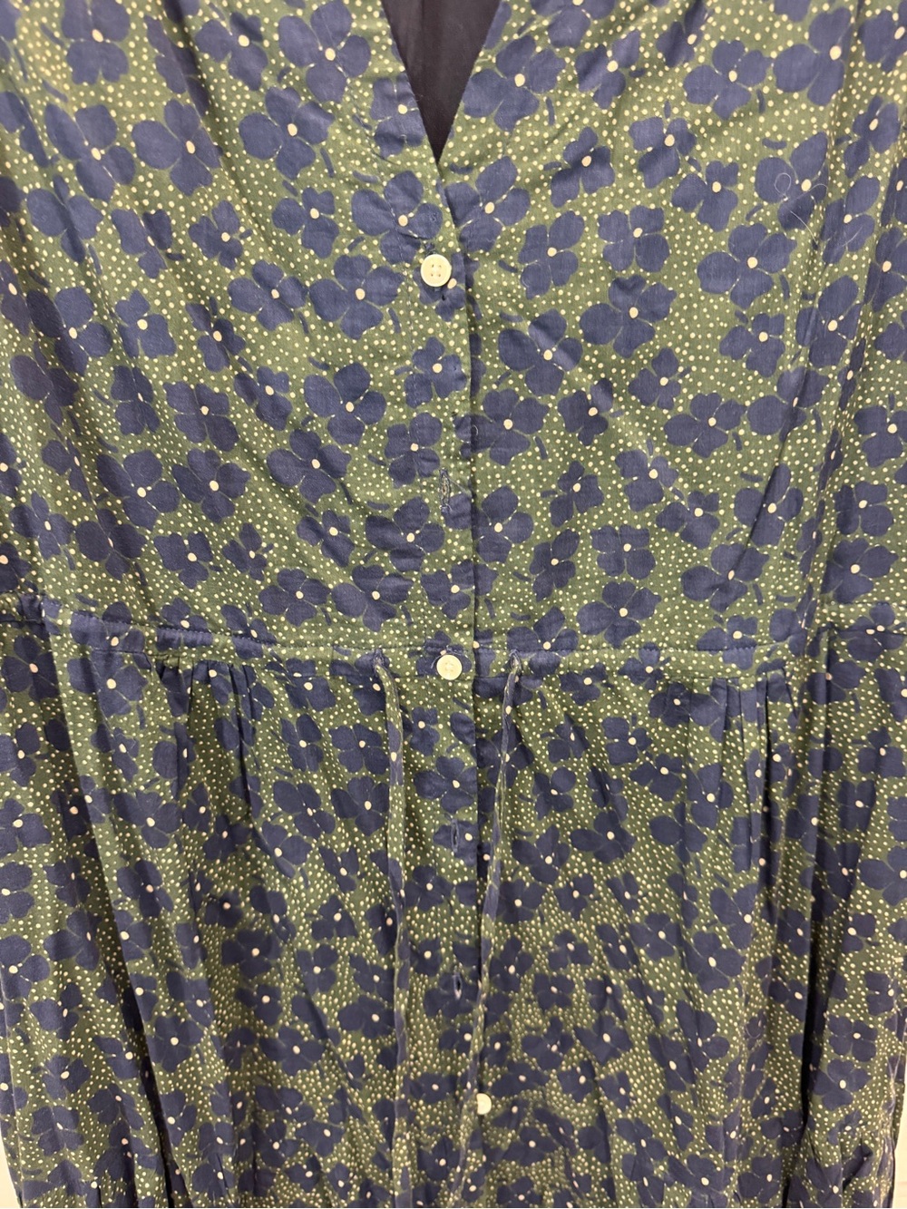 Women's Dark Green Floral Midi Dress with Button Front - Picture 2 of 4